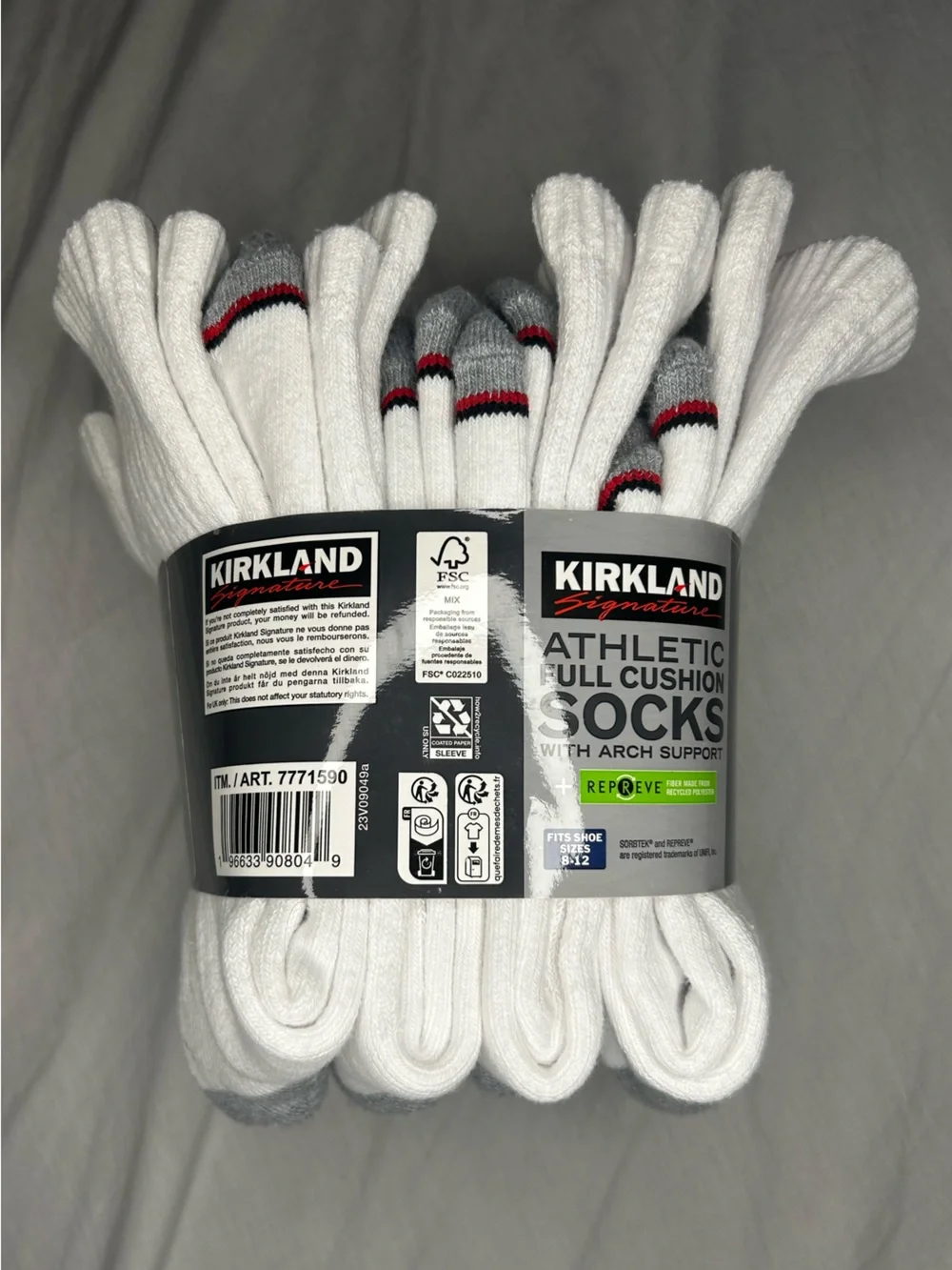 Kirkland Signature White Athletic Full Cushion Crew Socks - 8 Pack